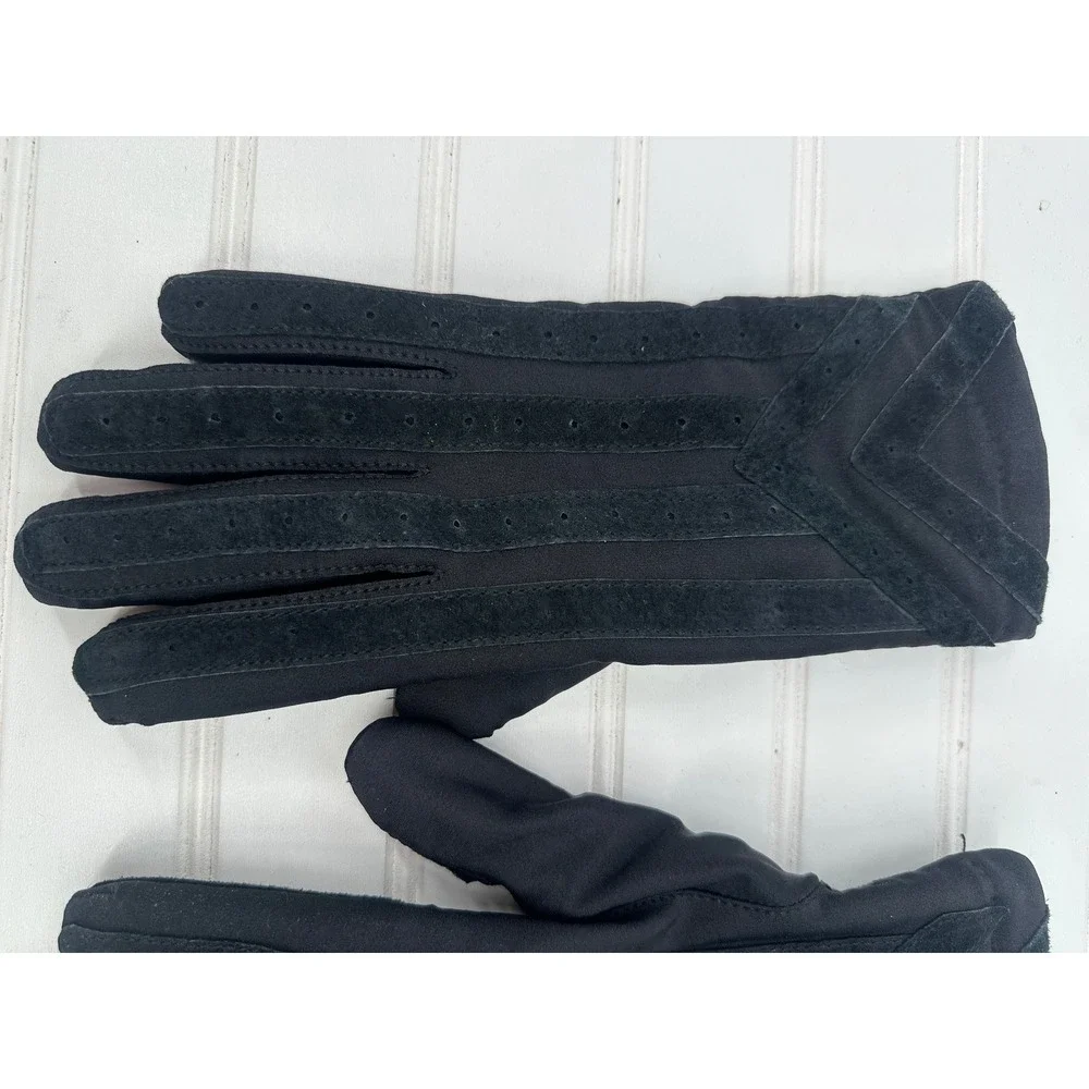 Isotoner Gloves Womens Large Black Suede Chevron Striped Winter Warm Lined